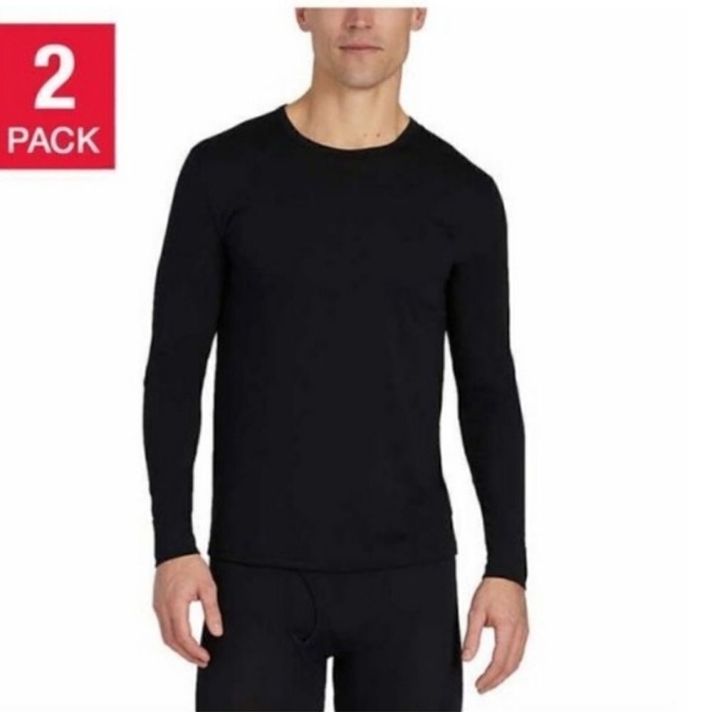 32 DEGREES Men's Heat Long Sleeve Crew Neck Tee Shirt 2-Pack BLACK
